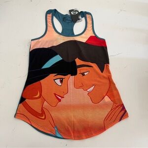 Disney Womens Orange and Teal Aladdin Graphic Racerback Tank